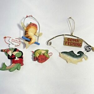 Lot Of 4 Vintage 90's Funny Fish Christmas‎ Ornaments